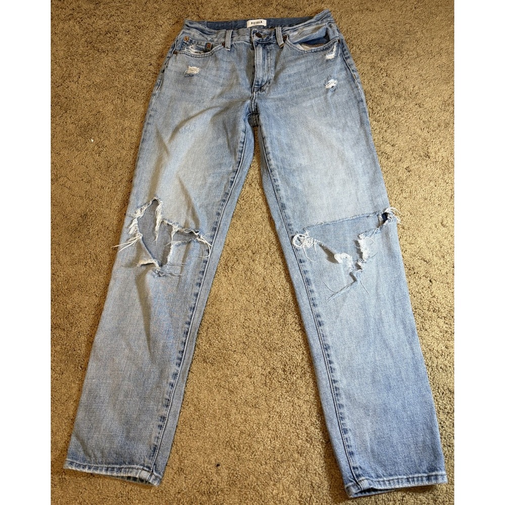 Pistola Jeans Women's Size 27 Distressed Knees Mid Rise Medium Wash